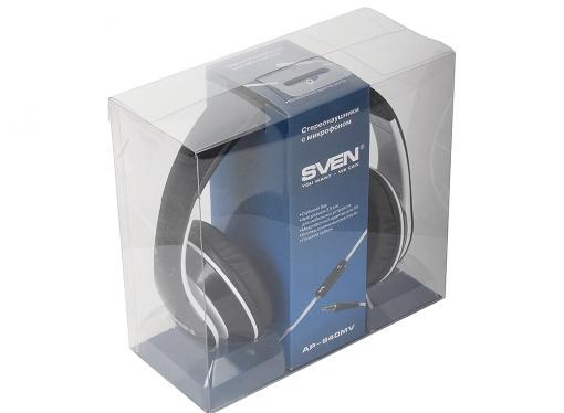 Гарнитура SVEN AP-940MV наушники: 18 – 20000,микрофон: 30 – 16000, 1,2м черно- белые