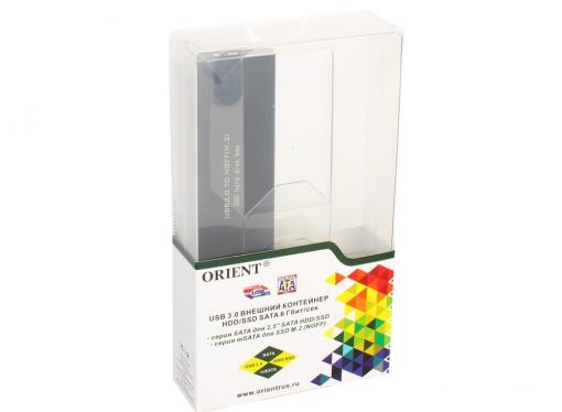 Мобил рек Orient 3502U3, USB 3.0 для SSD M.2 (NGFF) 6Gb/s (ASM1153E), поддержка TRIM, алюминий, черный цвет