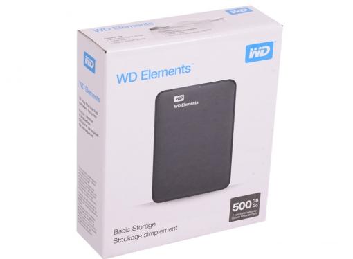 Внешний жесткий диск WD Elements Portable 500Gb Black (WDBUZG5000ABK-WESN)