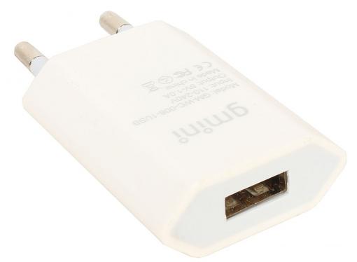 Зарядное устроиство USB от сети питания 220В Gmini GM-WC-008-1USB, с 1 USB портом 5В1А, белый