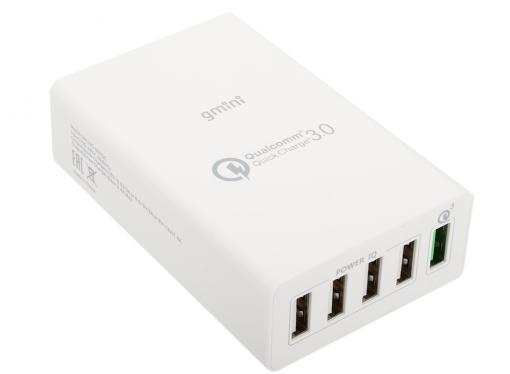 Зарядное устроиство USB от сети питания 220В Gmini GM-WC-005QC, с 4 USB портами Smart Charge и 1 USB QC3.0 порт, 5В9.4А, белый