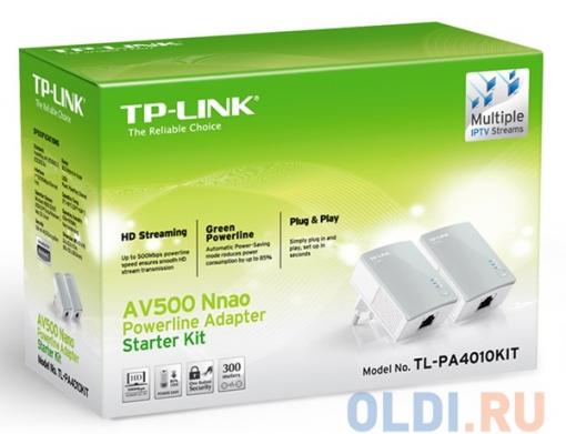 Адаптер TP-LINK TL-PA4010KIT AV500 Nano Powerline Ethernet Adapter, Ultra Compact Size, 500Mbps Powerline Datarate,  10/100Mbps Fast Ethernet