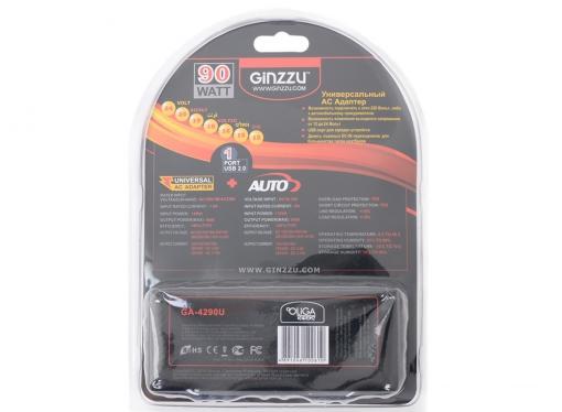 Универсальный адаптер питания для ноутбуков GiNZZU GA-4290U (avto, 90W, 1xUSB, 12V-24V, 9 DC-IN)