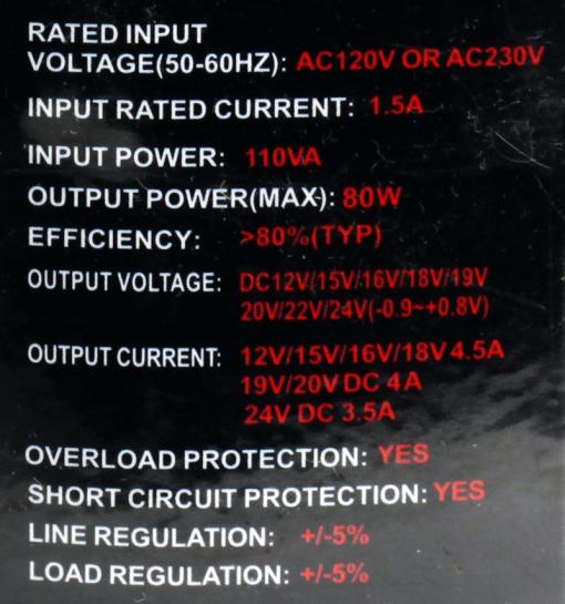 Универсальный адаптер питания для ноутбуков GiNZZU GA-2180U (ультраслим, 80W, 1xUSB, 12V-24V, 13 DC-IN)