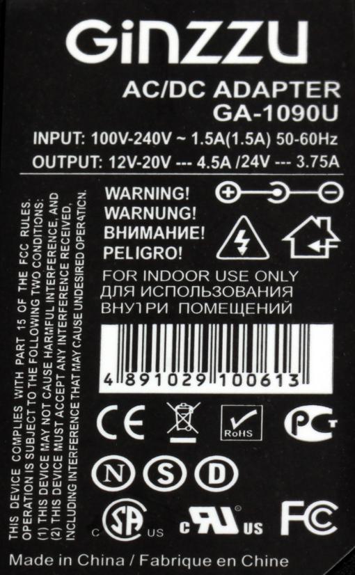 Универсальный адаптер питания для ноутбуков GiNZZU GA-1090U (90W, 2xUSB, 12V-24V, 8 DC-IN)