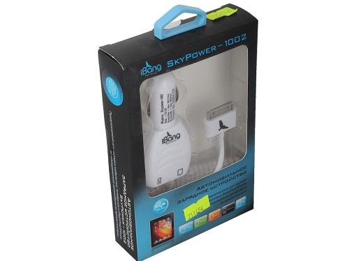 Автомобильное зарядное устройсто iBang Skypower - 1002 (Разъем для apple iPad/iPhone + доп. USB выход, 5 В/2100 мА макс. (1600 мА + 500 мА), белый)
