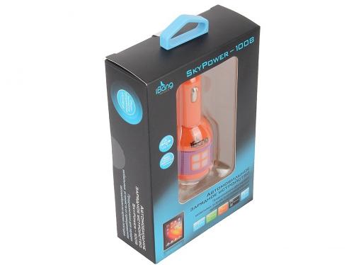 Автомобильное зарядное устройсто USB iBang Skypower - 1008 (для тел. и планшетов, 2 USB выхода, 5 В/2100 мА макс. (1600 мА + 500 мА), оранж+бел/сирен)