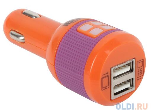 Автомобильное зарядное устройсто USB iBang Skypower - 1008 (для тел. и планшетов, 2 USB выхода, 5 В/2100 мА макс. (1600 мА + 500 мА), оранж+бел/сирен)