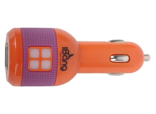 Автомобильное зарядное устройсто USB iBang Skypower - 1008 (для тел. и планшетов, 2 USB выхода, 5 В/2100 мА макс. (1600 мА + 500 мА), оранж+бел/сирен)