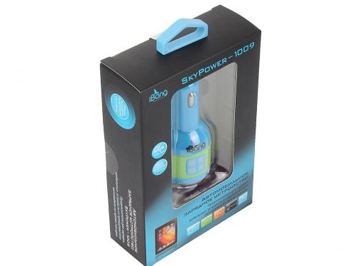 Автомобильное зарядное устройсто USB iBang Skypower - 1009 (для тел. и планшетов, 2 USB выхода, 5 В/2100 мА макс. (1600 мА + 500 мА), син+зел/сирен)
