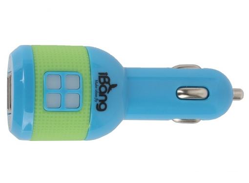 Автомобильное зарядное устройсто USB iBang Skypower - 1009 (для тел. и планшетов, 2 USB выхода, 5 В/2100 мА макс. (1600 мА + 500 мА), син+зел/сирен)