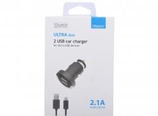 Автомобильное зарядное устройство Deppa  2 USB 2,1А, дата-кабель micro USB, черный (11206)