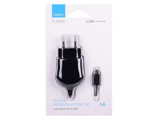 Сетевое зарядное устройство Deppa  micro USB для цифровых устройств, 1A, черный (23120)