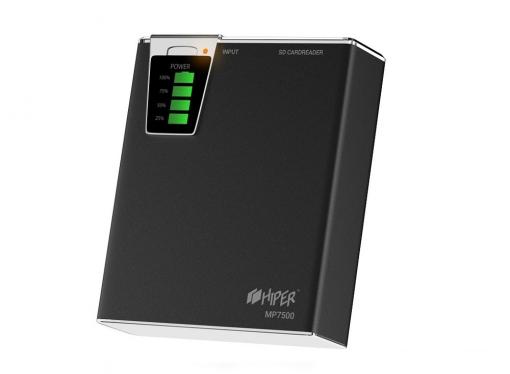 Внешний аккумулятор Hiper MP7500 Black, 7500mAh, 2xUSB 2.1A, Li-Ion, индикатор заряда, комплект переходников