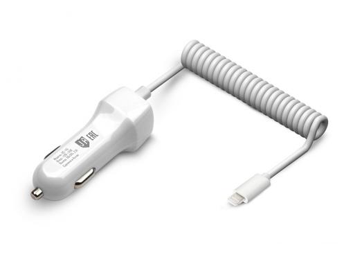 Универсальное зарядное устройство Jet.A от прикуривателя 12В-24В UC-I15 (1 USB-порт, 2.1А, встроенный кабель lightning 8 pin) Цвет - белый