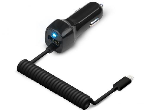 Универсальное зарядное устройство Jet.A от прикуривателя 12В-24В UC-I15 (1 USB-порт, 2.1А, встроенный кабель lightning 8 pin) Цвет - чёрный