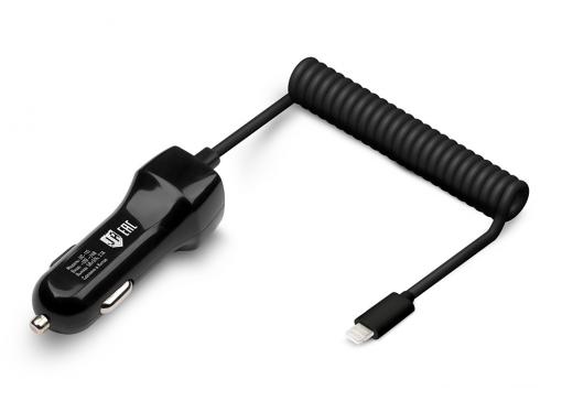 Универсальное зарядное устройство Jet.A от прикуривателя 12В-24В UC-I15 (1 USB-порт, 2.1А, встроенный кабель lightning 8 pin) Цвет - чёрный