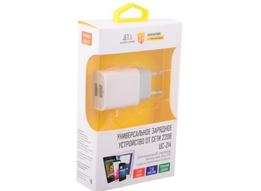 Универсальное зарядное устройство Jet.A от сети 220В UC-Z14 (2 USB-портa, 2.1А) Цвет - белый