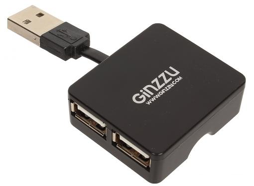 Концентратор USB 2.0 Ginzzu, 4 порта, черный (GR-414UB)