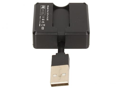 Концентратор USB 2.0 Ginzzu, 4 порта, черный (GR-414UB)