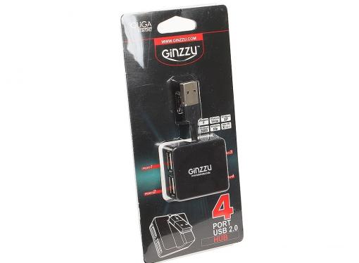 Концентратор USB 2.0 Ginzzu, 4 порта, черный (GR-414UB)