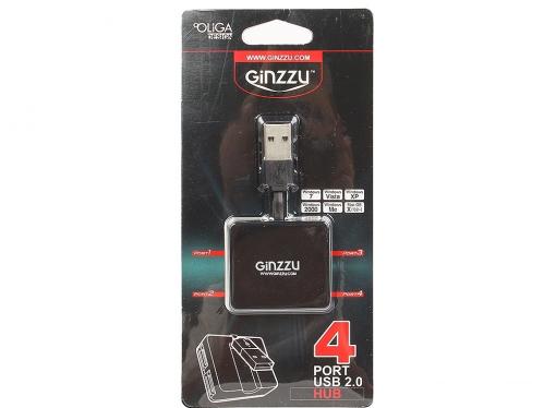 Концентратор USB 2.0 Ginzzu, 4 порта, черный (GR-414UB)