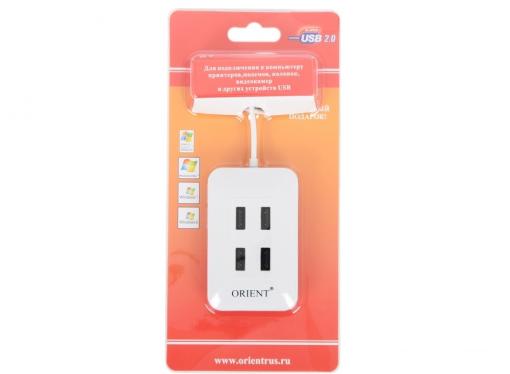 Концентратор USB2.0 HUB 4 порта ORIENT MI-430 минихаб на магните, плоский корпус, белый  4 Port