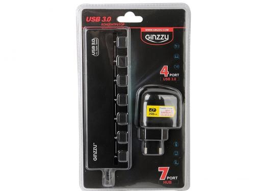 Концентратор USB3.0 HUB 7 портов (3xUSB2.0 + 4xUSB3.0) Ginzzu GR-388UAB + блок питания