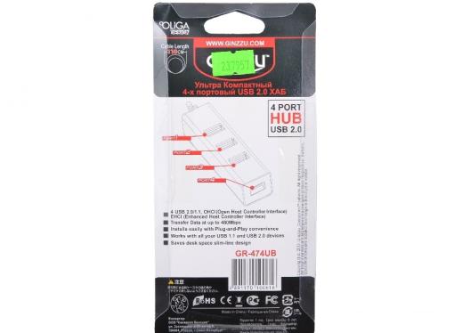 Концентратор USB2.0 HUB 4 порта Ginzzu GR-474UB 1,1m cable
