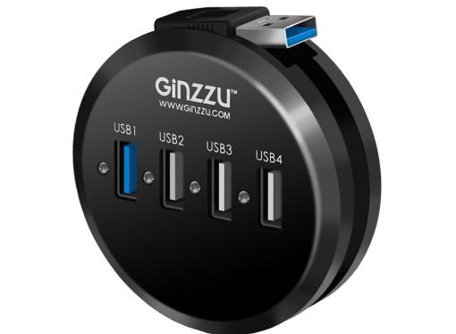 Концентратор USB 3.0/2.0 Ginzzu GR-314UB, 4 порта (1xUSB3.0+3xUSB2.0)