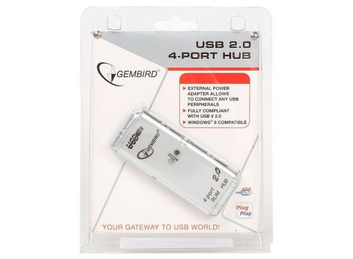 Концентратор USB 2.0 Gembird UHB-C244, 4 порта, питание, блистер