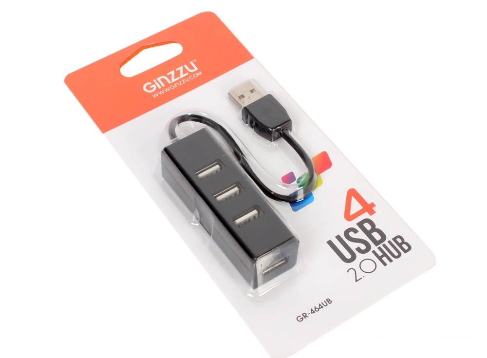 Концентратор USB 2.0 Ginzzu  GR-464UB, 4-х портовый