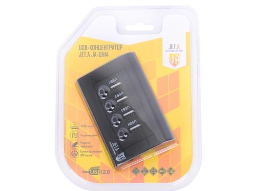 USB-концентратор Jet.A JA-UH14 на 4 порта USB 2.0, с выключателями портов, чёрный