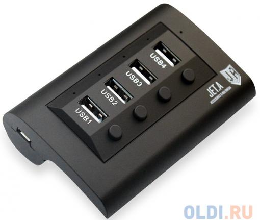 USB-концентратор Jet.A JA-UH14 на 4 порта USB 2.0, с выключателями портов, чёрный