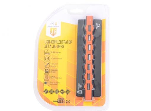USB-концентратор Jet.A JA-UH28 на 10 портов USB 2.0, Hot Plug, блок питания от 220V в комплекте, чёрный
