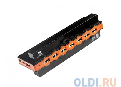 USB-концентратор Jet.A JA-UH28 на 10 портов USB 2.0, Hot Plug, блок питания от 220V в комплекте, чёрный