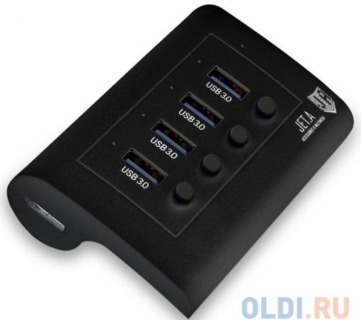 USB-концентратор Jet.A JA-UH34 на 4 порта USB 3.0, с выключателями портов, чёрный