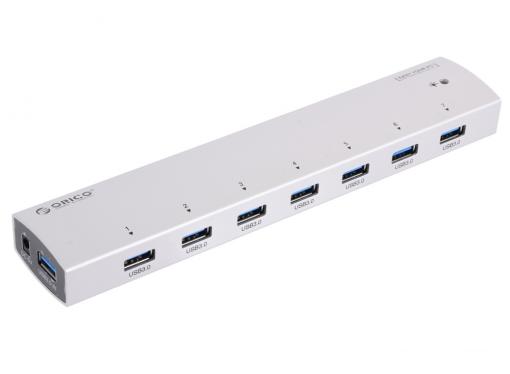 Концентратор USB Orico AS7P-U3 (серебристый) USB 3.0 x 7, адаптер питания