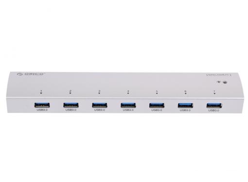 Концентратор USB Orico AS7P-U3 (серебристый) USB 3.0 x 7, адаптер питания