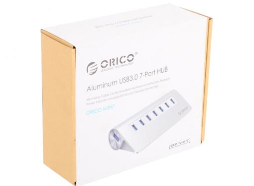 Концентратор USB Orico M3H7 (серебристый) USB 3.0 x 7, адаптер питания