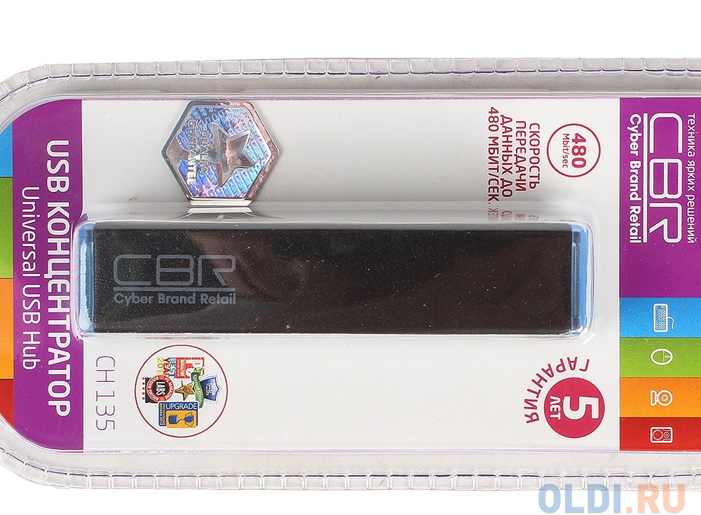 Концентратор CBR CH 135, 4 порта, USB 2.0, Поддержка Plug&Play. Длина провода 4,5см.
