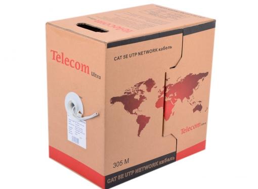 Сетевой кабель бухта 305м UTP 5e Telecom Ultra Base TUS44048 4 пары, одножильный, 24AWG/0.51мм омедненный  Green\Orange\gray