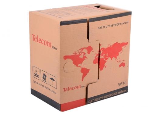 Сетевой кабель бухта 305м UTP 5e Telecom Ultra Light TUS44040E 4 пары, одножильный, 24AWG/0.51мм, омедненный