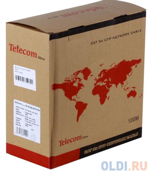 Сетевой кабель бухта 100м UTP 5e Telecom Ultra TUS44148E 4 пары, одножильный, 24AWG/0.51мм