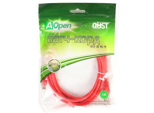 Патч-корд литой Aopen/Qust UTP кат.5е 3м красный (ANP511_3M_R)