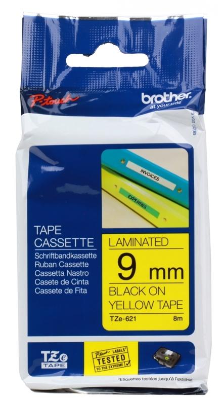 Лента Brother TZE621 9мм черный на желтом