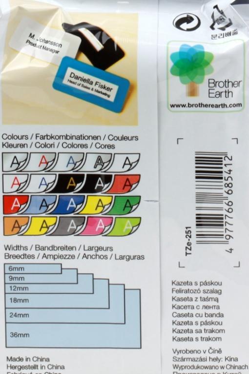 Лента Brother TZE251 24мм черный на белом