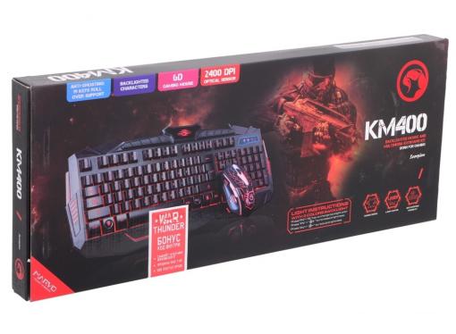 Клавиатура + Мышь игровой комплект MARVO KM400 (KM800), подсветка, кабель 1.5 м. клавиатура: 104 кл. 10 мультимедиа кл. мышь: 2400dpi, 6 кн.