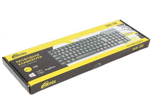 Клавиатура проводная Ritmix RKB-100 Black, Кл: 102; Длина кабеля: 130 см;  Цвет: черный, USB