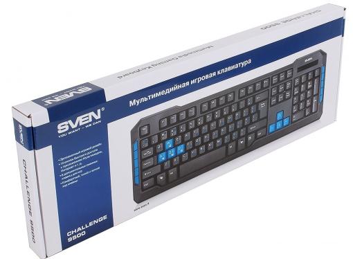 Клавиатура игровая SVEN Challenge 9500, чёрная, 104+10 клавиш, 8 дополнительных сменных клавиш